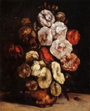 Gustave Courbet - Hollyhocks In A Copper Bowl