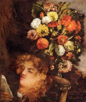 Gustave Courbet - Head Of A Woman With Flowers