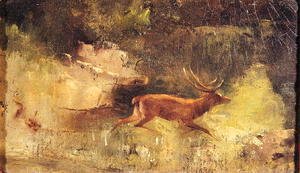 Gustave Courbet - Stag Running through a Wood, c.1865