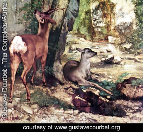 Gustave Courbet - A Thicket of Deer at the Stream of Plaisir-Fountaine, Detail