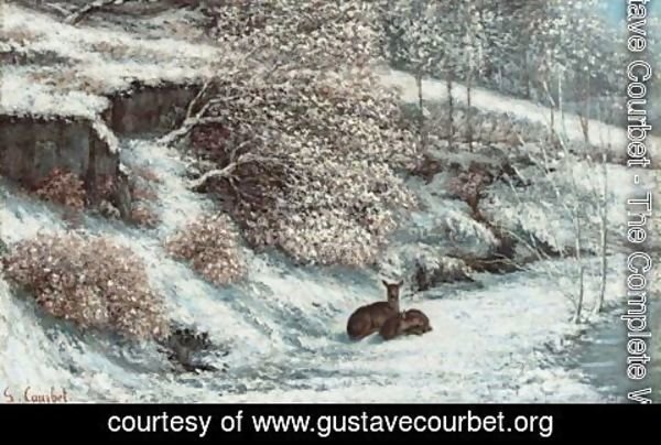 Gustave Courbet - Biches Dans La Neige