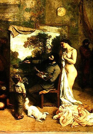 Gustave Courbet - The Artist's Studio, a Real Allegory, detail of the painter and his model, 1854-55