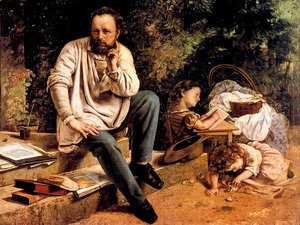 Gustave Courbet - Pierre Joseph Proudhon (1809-65) and his children in 1853, 1865