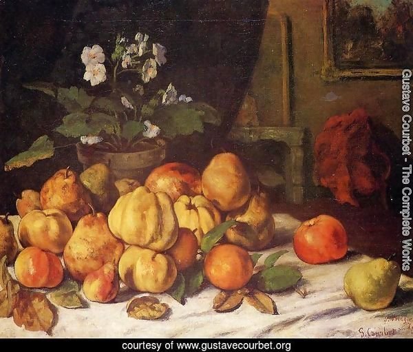 Still Life: Apples, Pears and Primroses on a Table