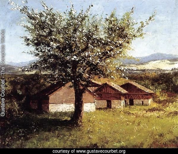 Swiss Landscape with Flowering Apple Tree