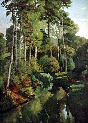 Gustave Courbet - Waldbach with deer
